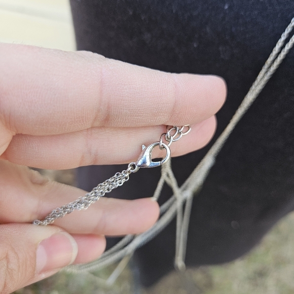 silver tone layered necklace boho feather rhinestone - Picture 5 of 5